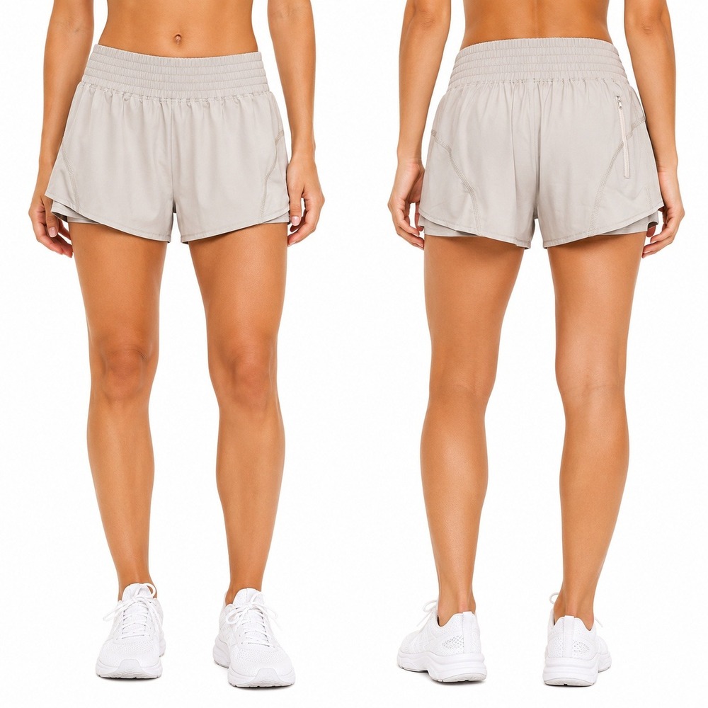 BMJL Shorts Womens L High Waisted Running Shorts Light Gray Smocked Athletic NWT
